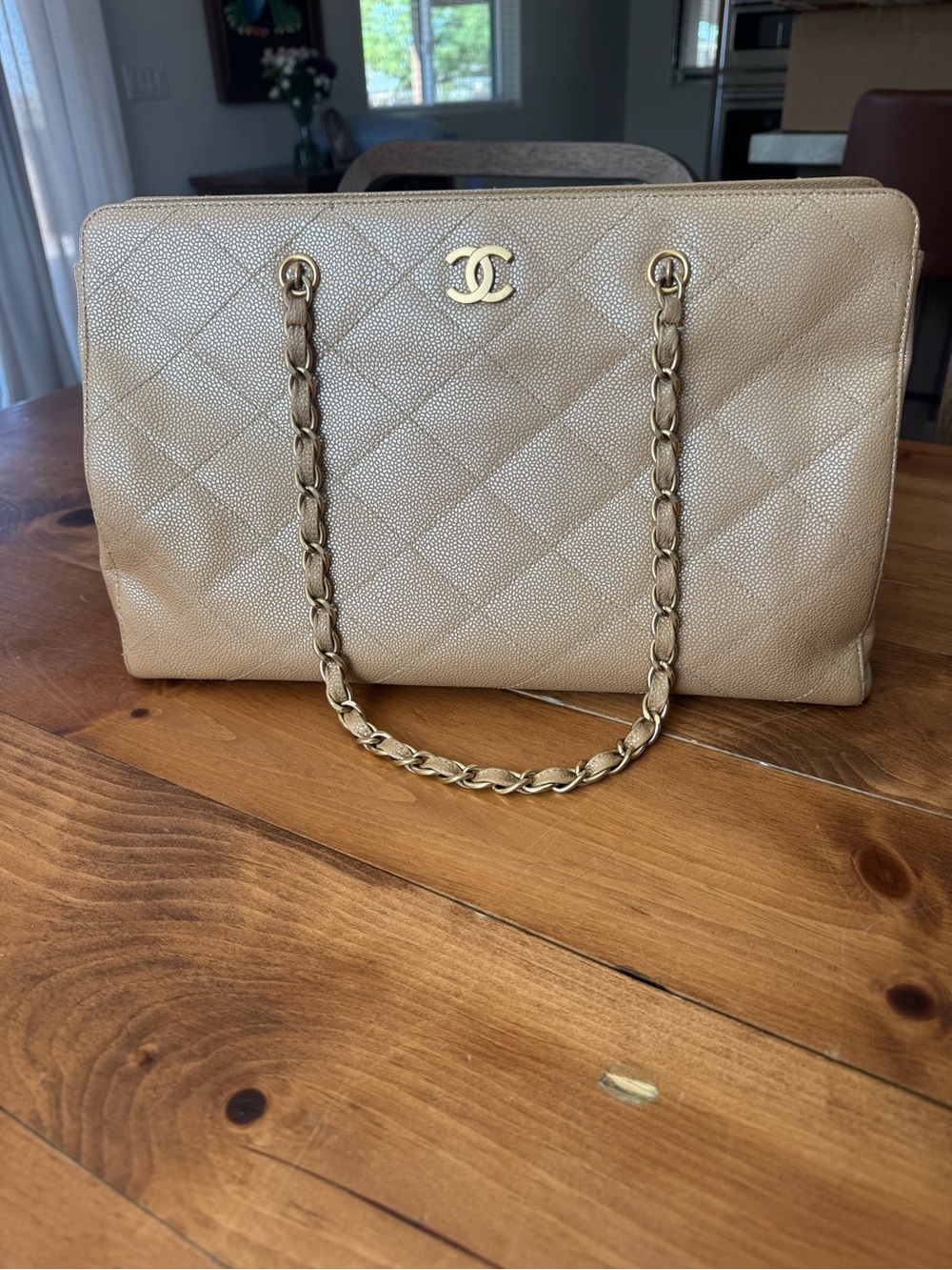CHANEL Quilted Beige Caviar Leather Chain Shoulder Bag - Picture 2 of 16